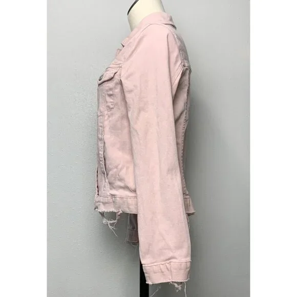 Judy Blue Womens Pink Denim Jacket Size S Distressed Hem Button Up Pockets - Picture 4 of 16